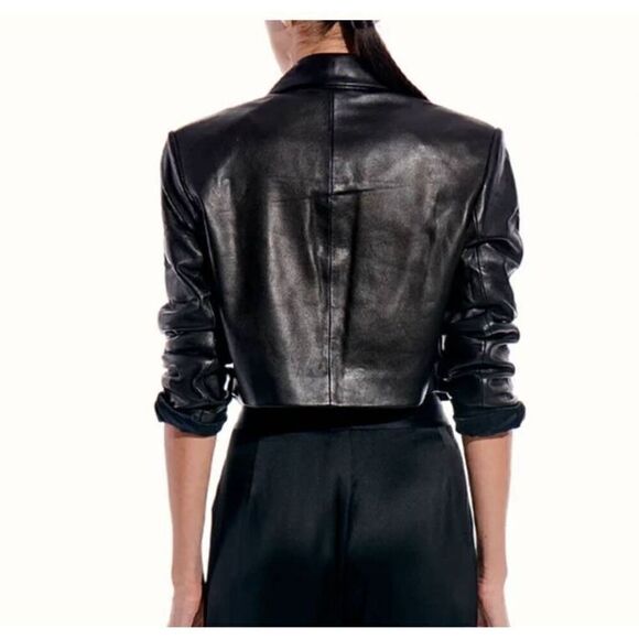 THE SEI Cropped Beige Leather Dinner Jacket, NWOT, Sz.2 - Picture 1 of 9